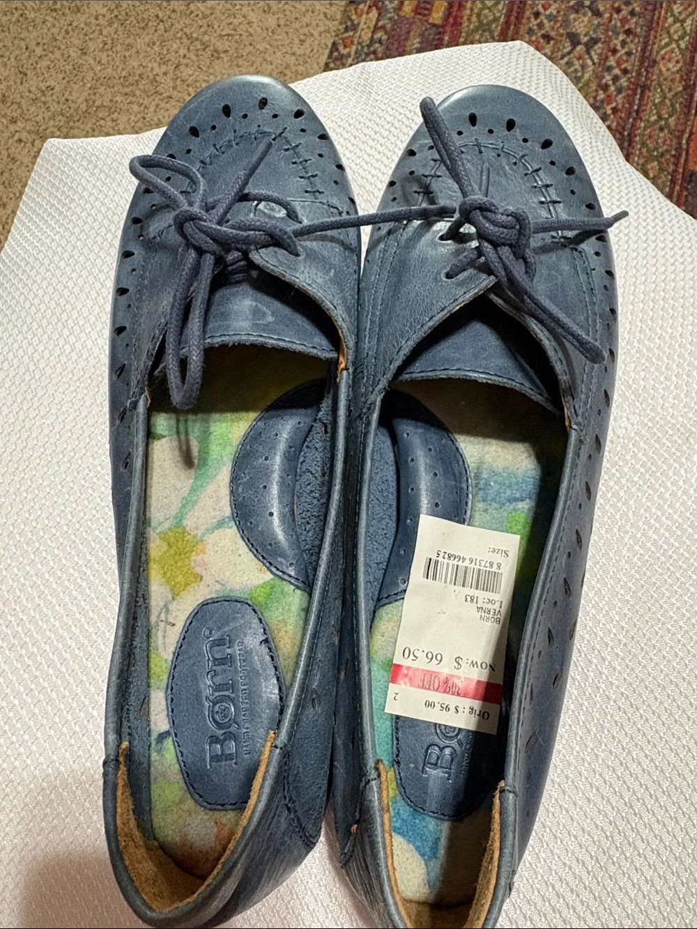 Born Women's Slate Blue Leather Perforated Lace-Up Flats